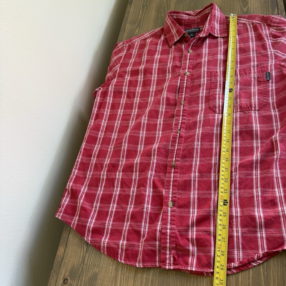 Woolrich Men's Medium Red White Plaid Short Sleeve Button Up Shirt Collar Top - Picture 7 of 7